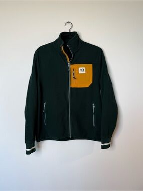 Women’s Dark Green Fleece Jacket with Mustard Chest Pocket